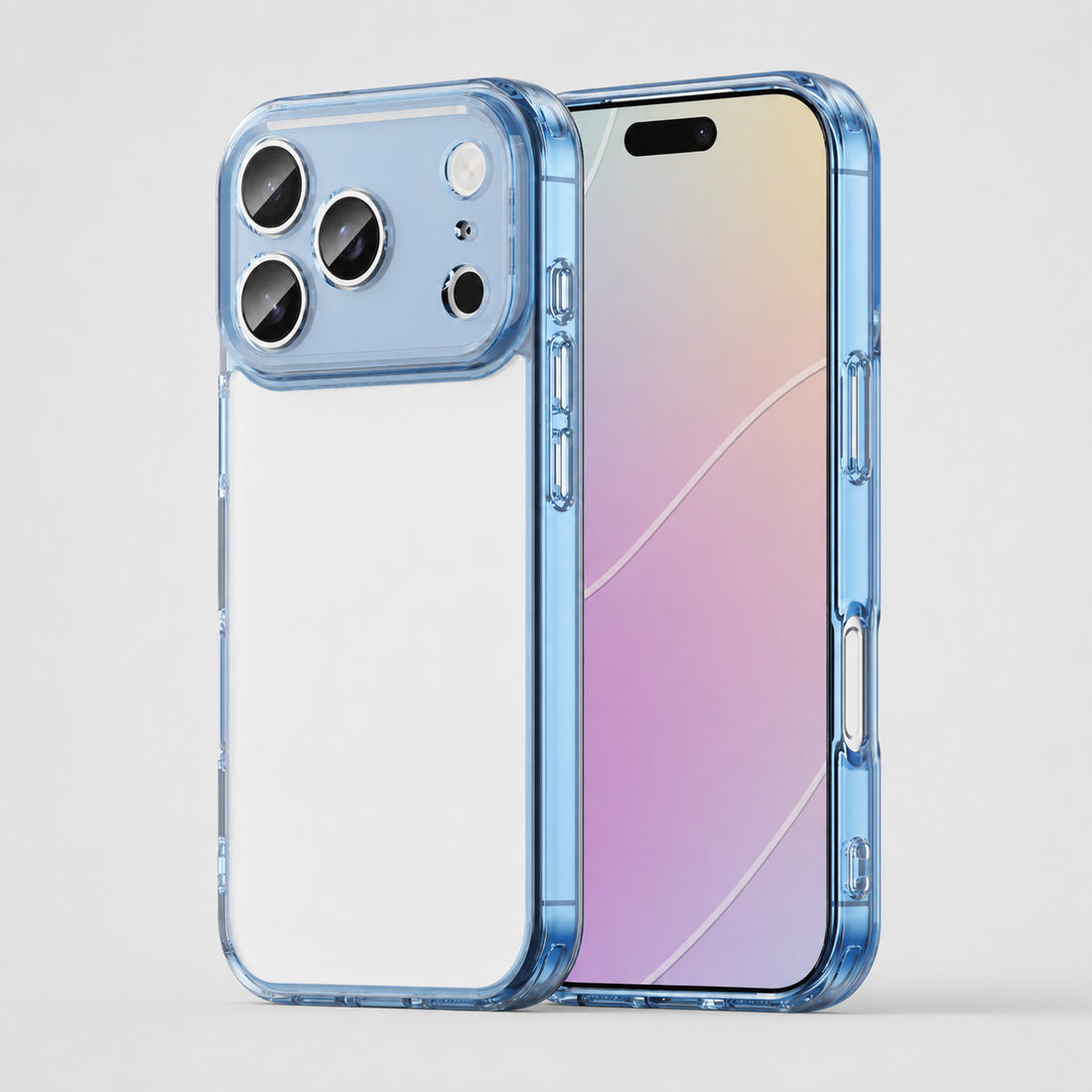 Coque iPhone 17 Pro anti-choc airbag bleu transparent