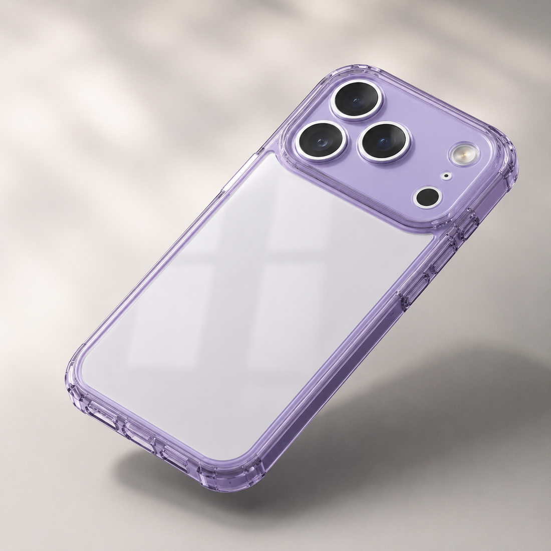 Coque iPhone 17 Pro antichoc Airbag lilas avec dos transparent et protection caméra renforcée