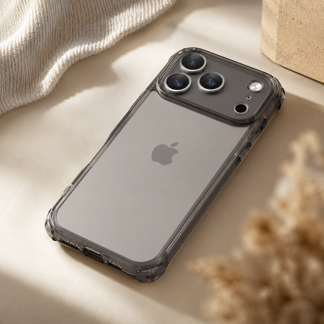 Coque iPhone 17 Pro antichoc Airbag noire avec dos transparent et contour renforcé