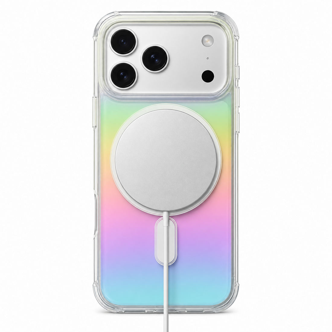 Coque iPhone 17 Pro MagSafe arc-en-ciel compatible recharge sans fil