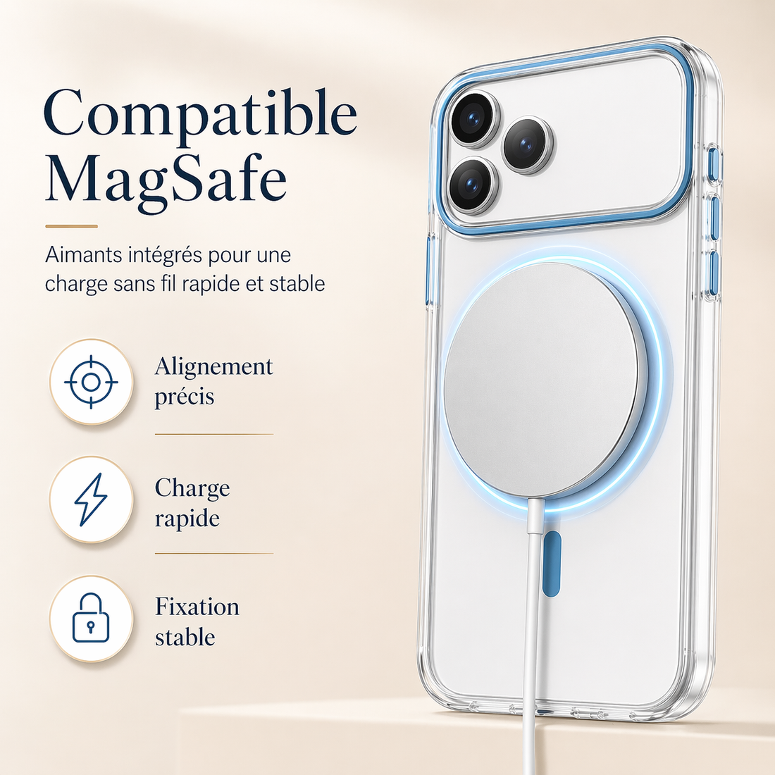 Coque compatible MagSafe pour iPhone 17 Pro Max avec charge sans fil rapide et stable