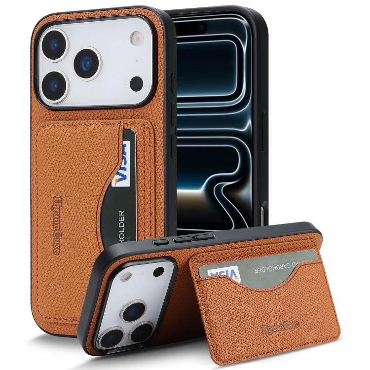 Coque iPhone 17 Pro Max cuir vegan rétro marron avec porte-cartes intégré, vue produit