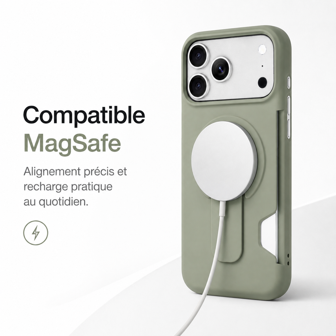 Coque iPhone 17 Pro Max magnétique Vert kaki compatible avec accessoires MagSafe