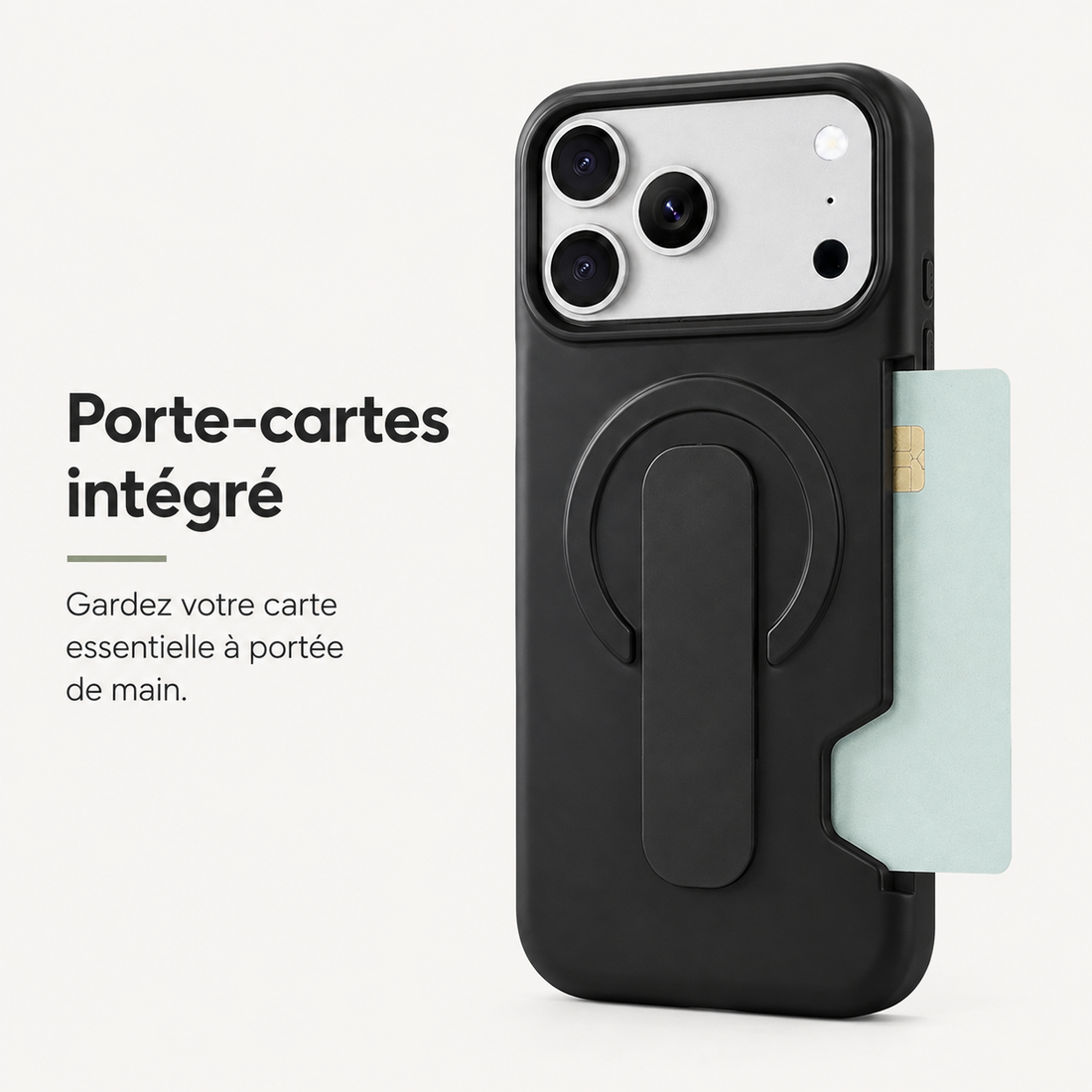 Coque iPhone 17 Pro Max magnétique noire avec porte-cartes intégré