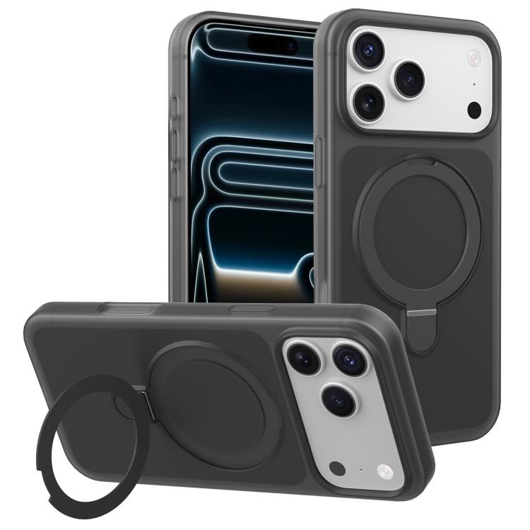 Coque iPhone 17 Pro magnétique noire avec support pivotant, vues produit