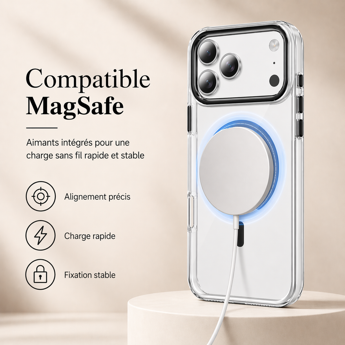 Coque compatible MagSafe pour iPhone 17 Pro Max avec charge sans fil rapide et stable