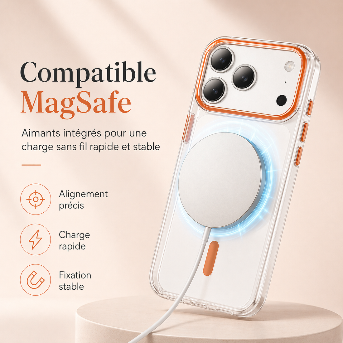 Coque compatible MagSafe pour iPhone 17 Pro Max avec charge sans fil rapide et stable