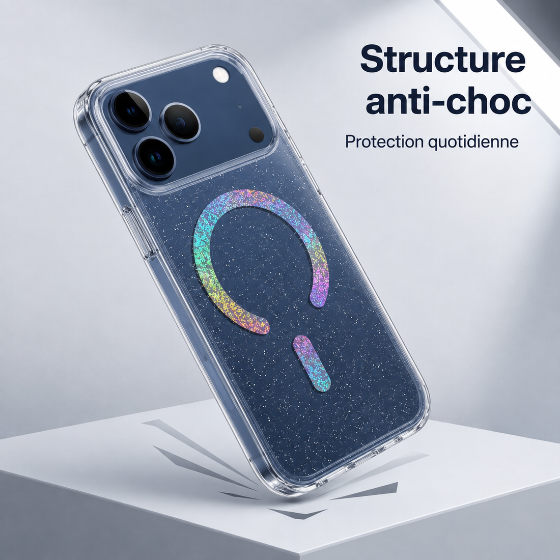 Coque iPhone 17 Pro Max pailletée avec structure anti-choc pour la protection quotidienne