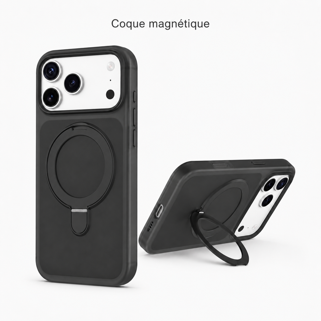 Coque iPhone 17 Pro magnétique noire avec anneau support pivotant intégré