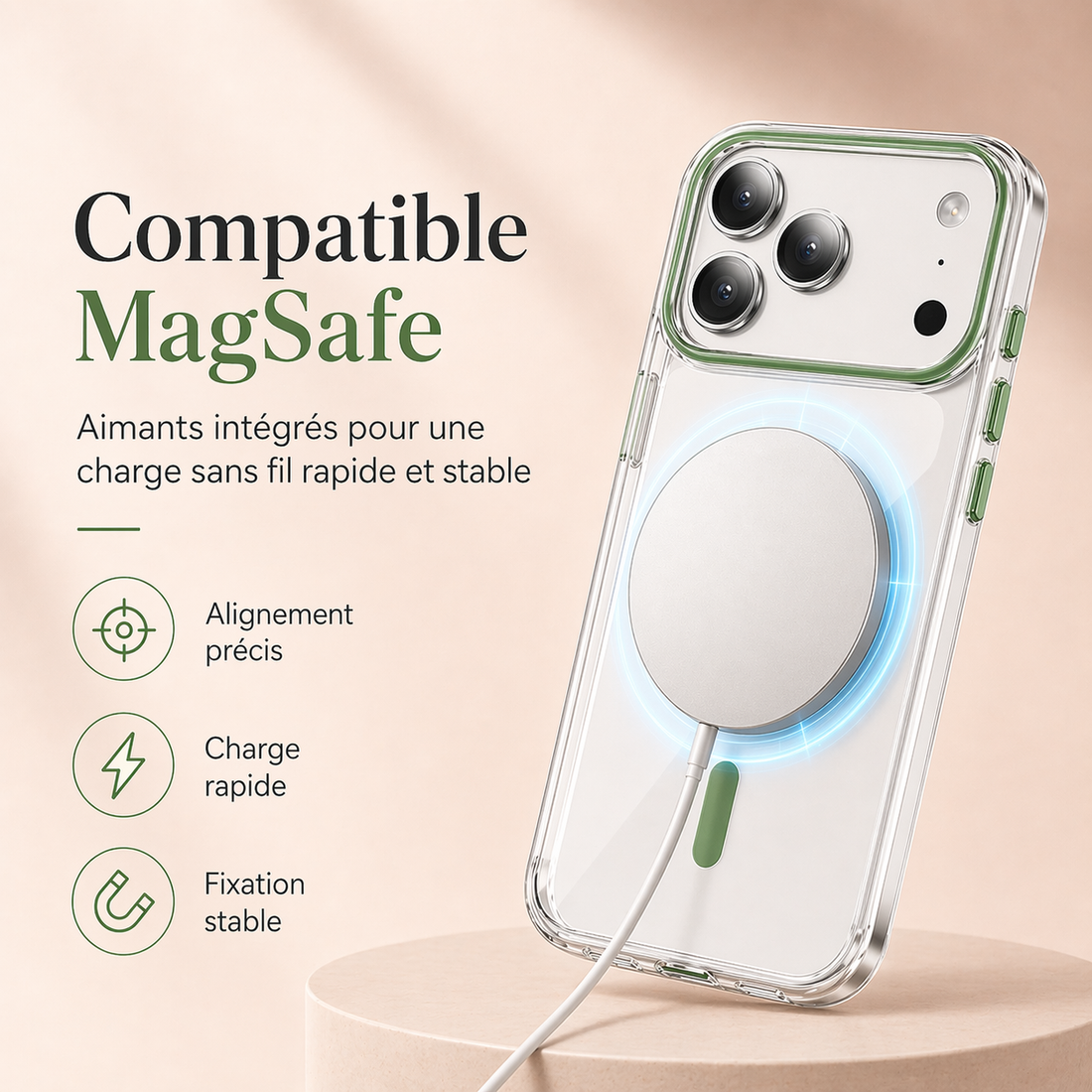 Coque compatible MagSafe pour iPhone 17 Pro Max avec charge sans fil rapide et stable