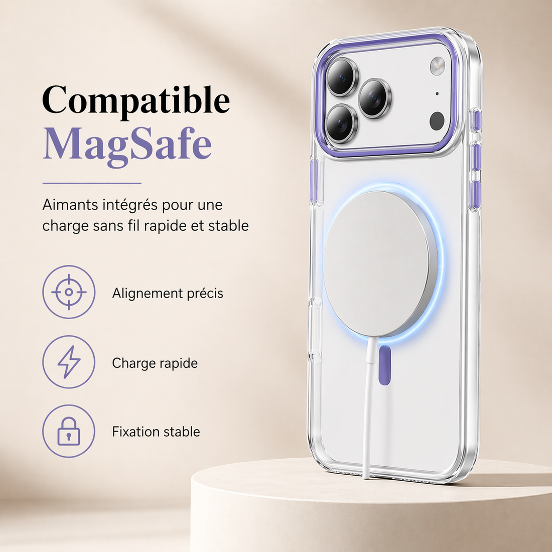 Coque compatible MagSafe pour iPhone 17 Pro Max avec charge sans fil rapide et stable