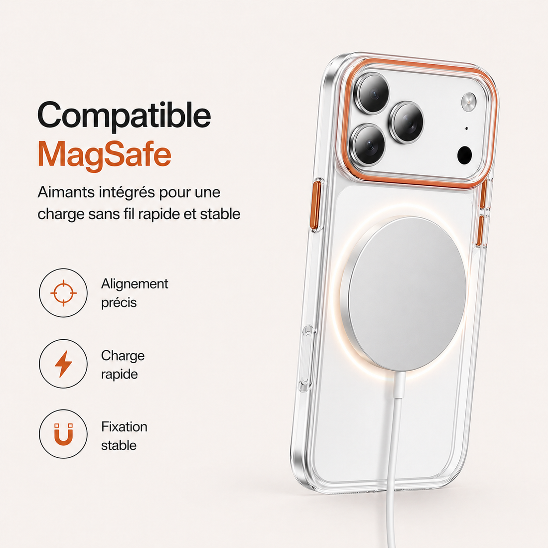 Coque compatible MagSafe pour iPhone 17 Pro avec charge sans fil rapide et stable