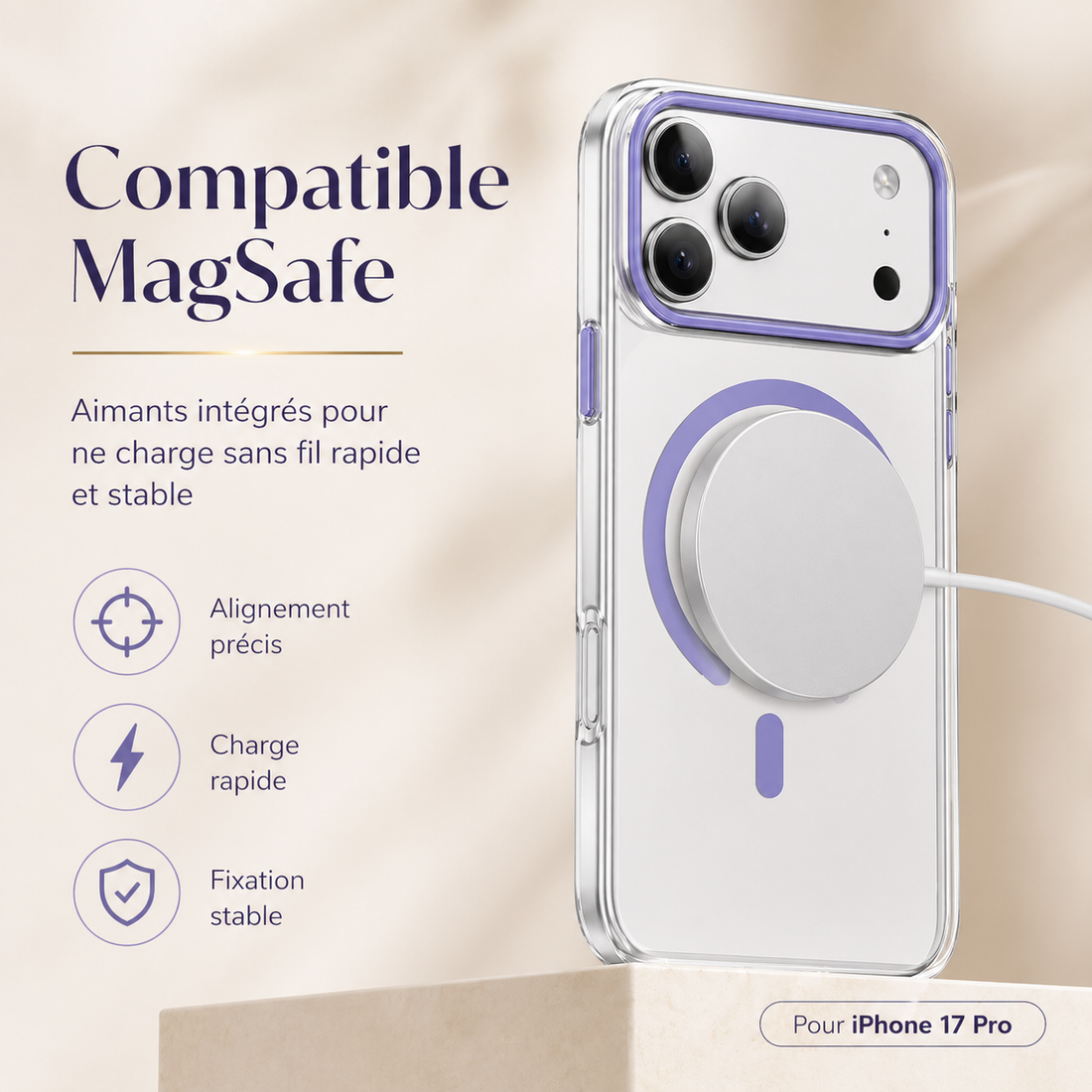 Coque compatible MagSafe pour iPhone 17 Pro avec charge sans fil rapide et stable