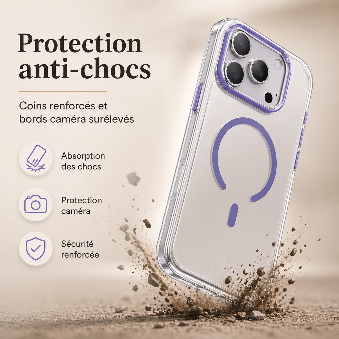 coque-iphone-17-pro-violet-lavande-protection-anti-chocs = Coque iPhone 17 Pro transparente violet lavande avec protection anti-chocs et bords caméra renforcés