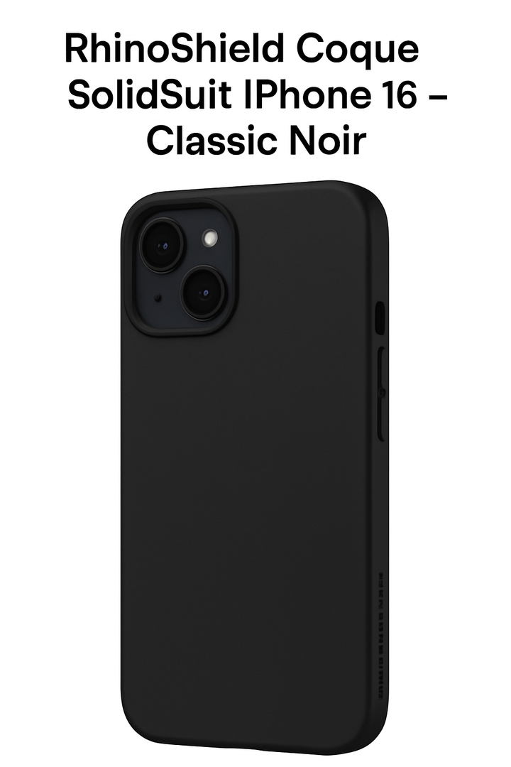 iPhone 16 avec coque RhinoShield SolidSuit Classic Noir