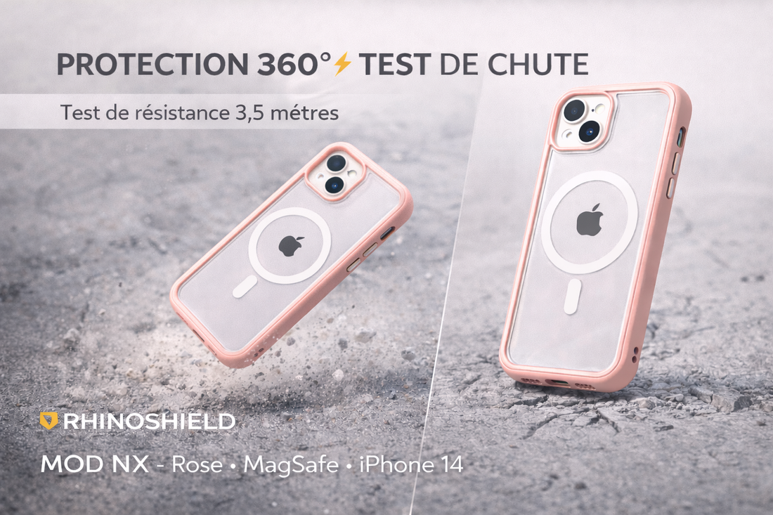 Coque modulaire MOD NX rose compatible MagSafe pour Apple iPhone 14 Rhinoshield test de chute résistance 3,5 mètres
