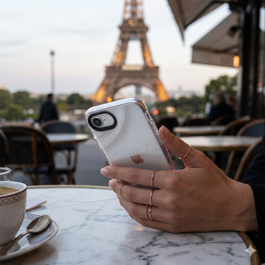 Coque transparente RhinoShield Clear pour iPhone 16e en situation d’usage quotidien