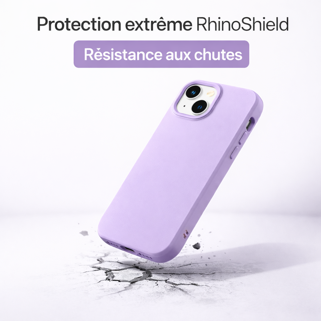 Coque RhinoShield SolidSuit violet lilas pour iPhone 14 résistante aux chutes