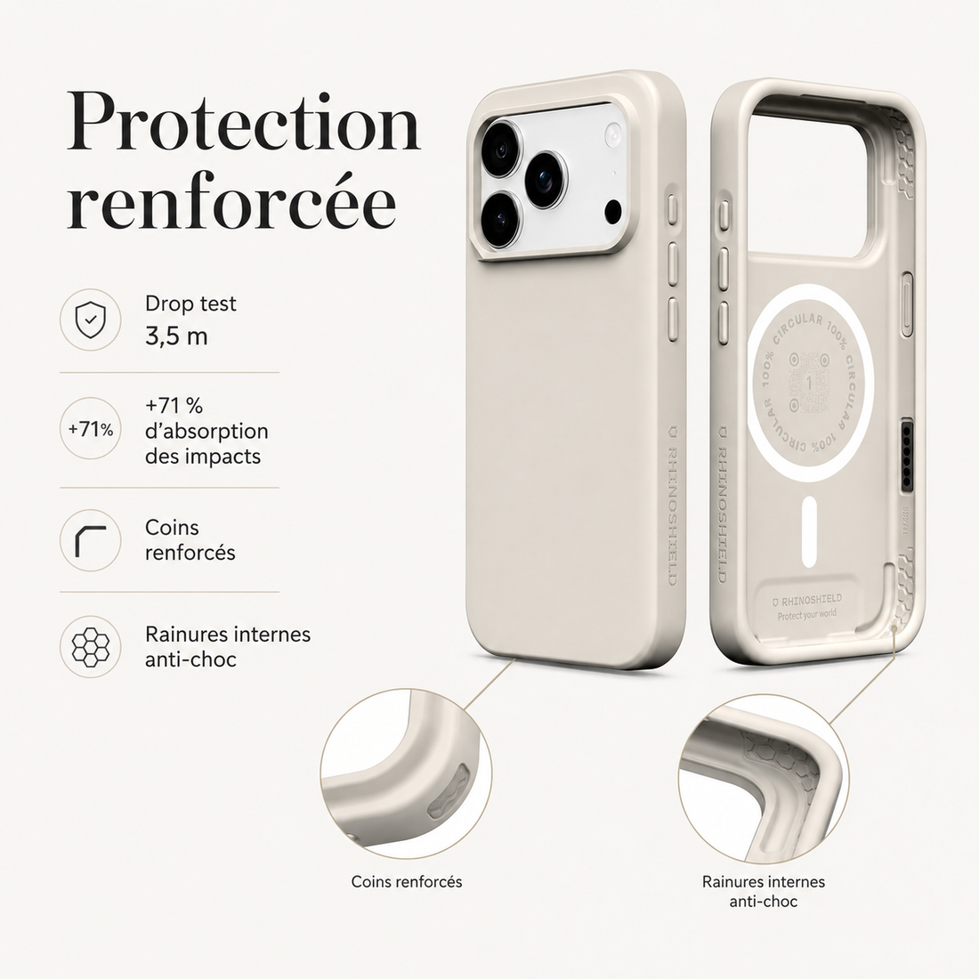 Coque RhinoShield SolidX iPhone 17 Pro Max Beige Coquillage protection antichoc et coins renforcés