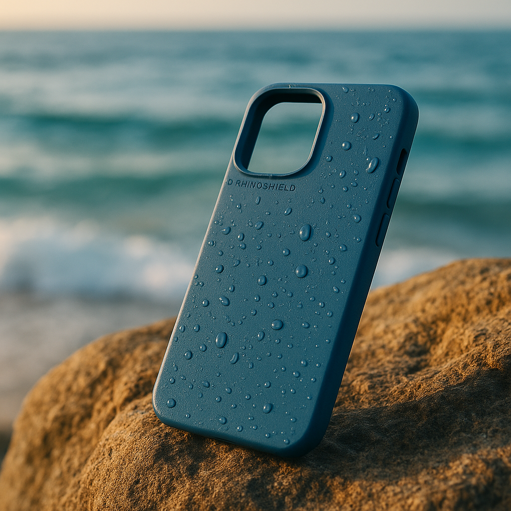 Détail coque RhinoShield SolidX MagSafe iPhone 17 Bleu Océan