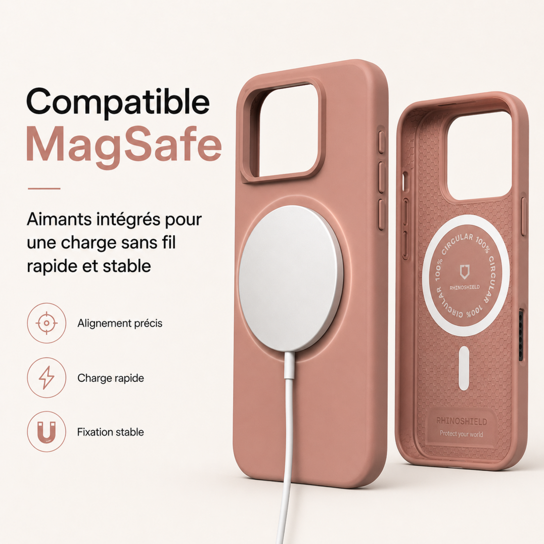 Coque RhinoShield SolidX MagSafe iPhone 17 Pro Max Argile Rose avec recharge magnétique
