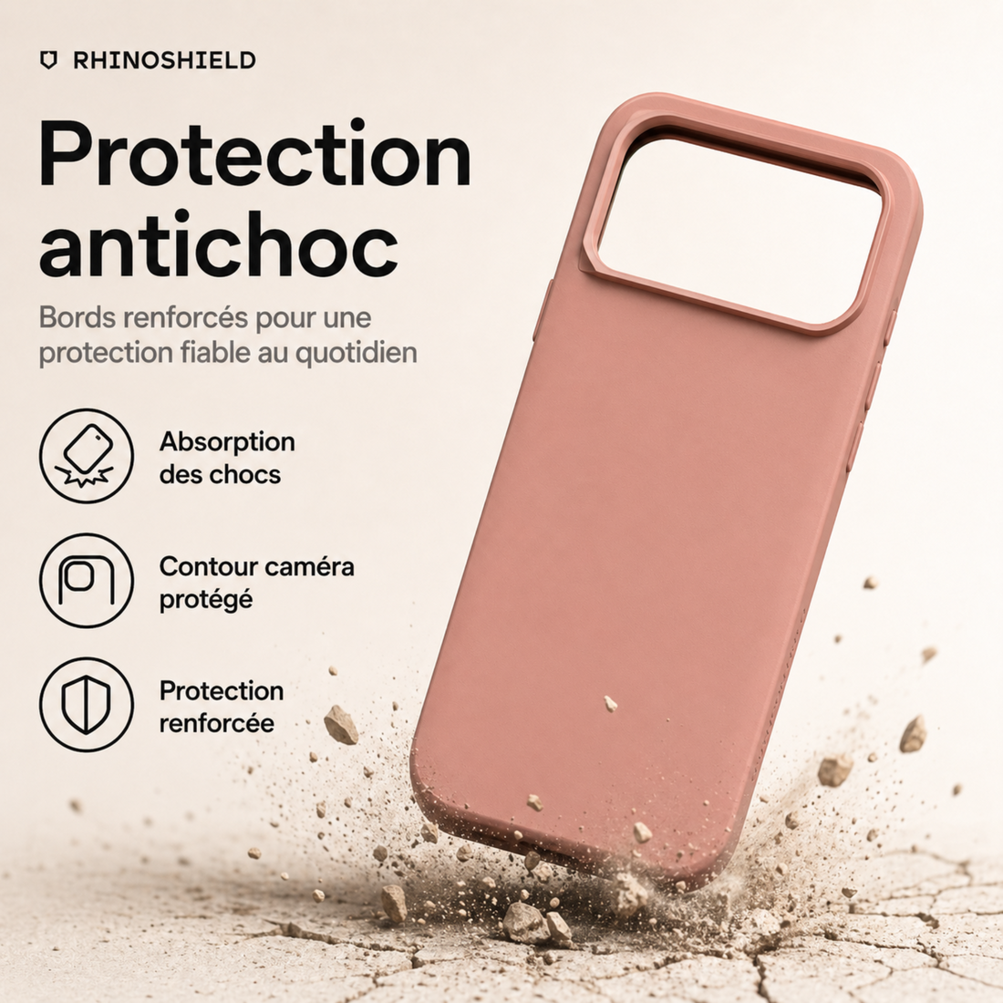 Coque RhinoShield SolidX MagSafe iPhone 17 Pro Max Argile Rose avec protection antichoc