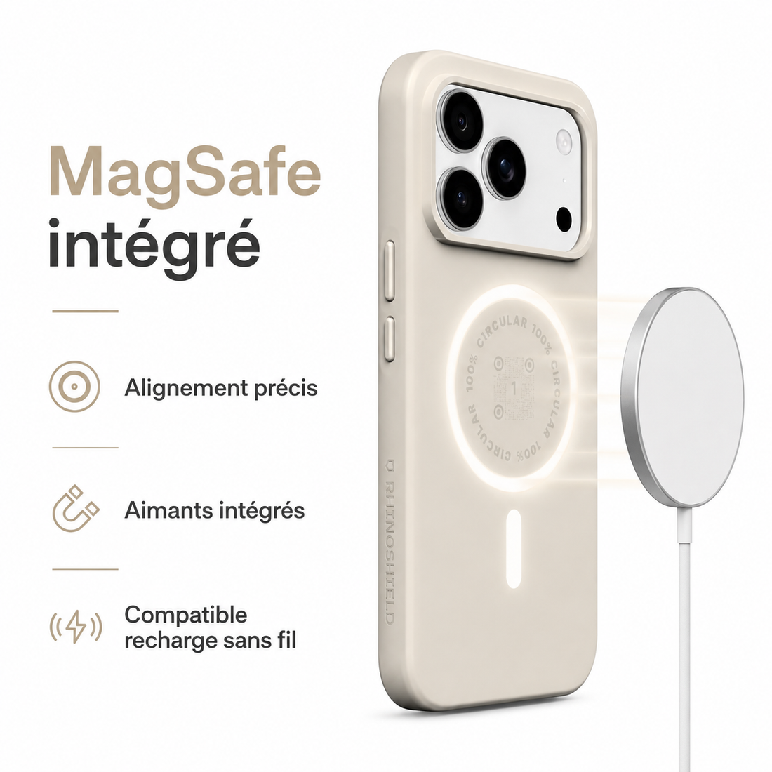 Coque RhinoShield SolidX MagSafe iPhone 17 Pro Max Beige Coquillage aimants intégrés et recharge sans fil