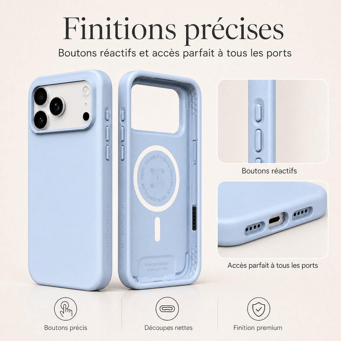 Coque RhinoShield SolidX MagSafe pour iPhone 17 Pro Max Bleu Glacier avec boutons et découpes précises