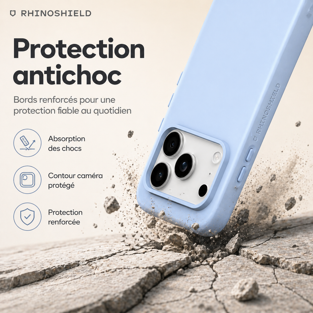 Coque antichoc RhinoShield SolidX MagSafe pour iPhone 17 Pro Max Bleu Glacier avec protection renforcée