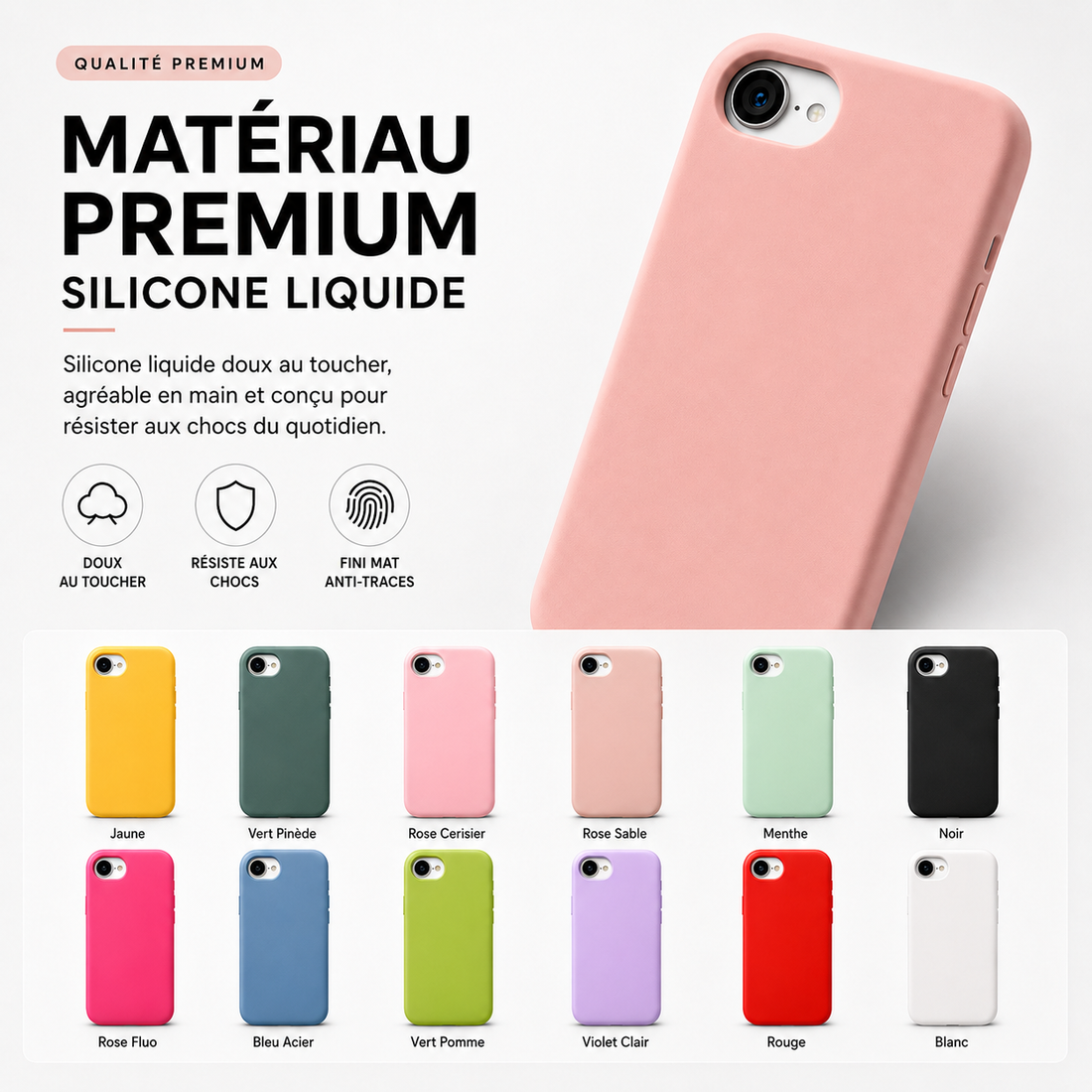 Coque silicone iPhone 16e et 17e Soft Touch en silicone liquide premium