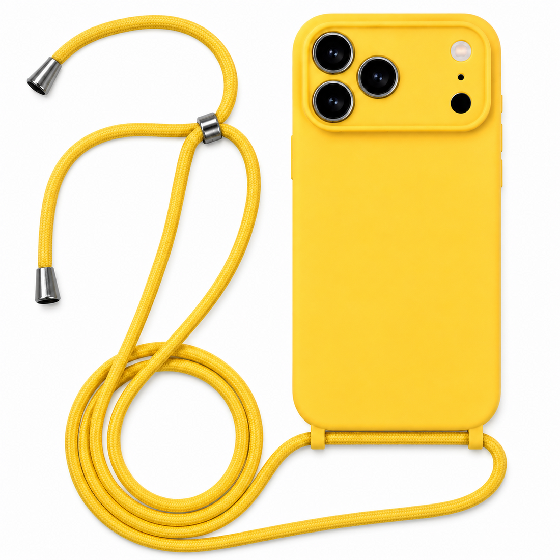 Coque silicone iPhone 17 Pro avec cordon amovible jaune