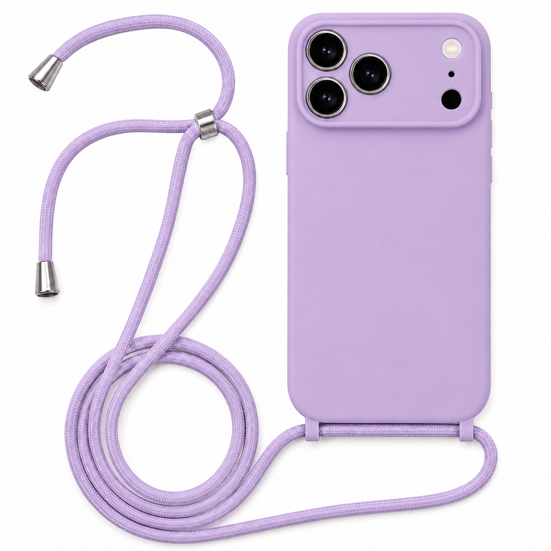 Coque silicone iPhone 17 Pro avec cordon amovible lilas
