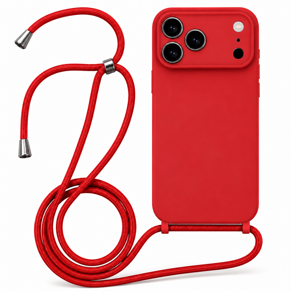 Coque silicone iPhone 17 Pro avec cordon amovible rouge