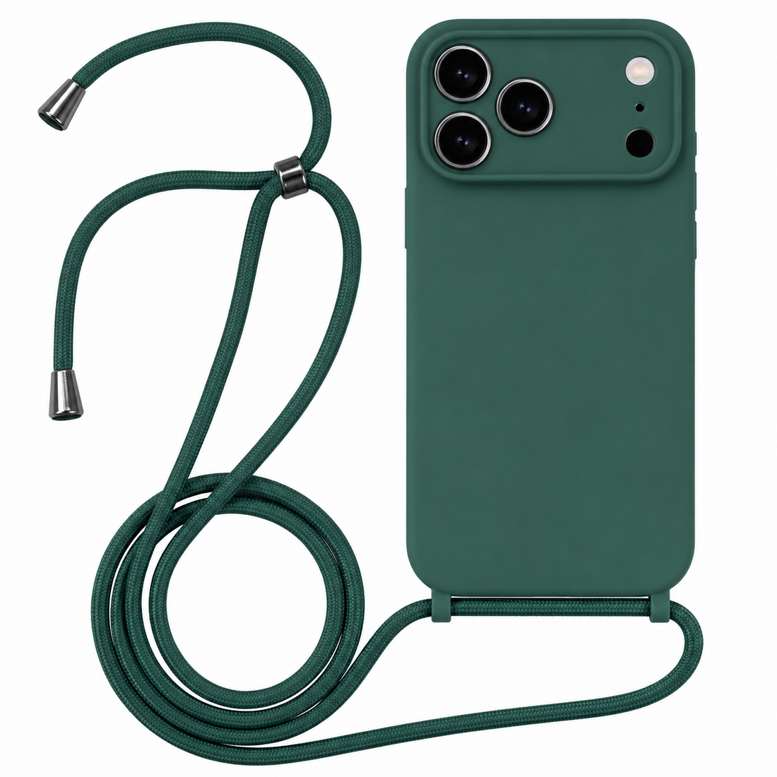 Coque silicone iPhone 17 Pro avec cordon amovible vert pin