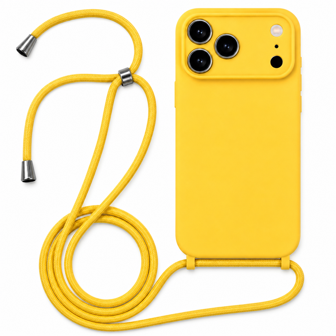Coque silicone iPhone 17 Pro Max avec cordon jaune