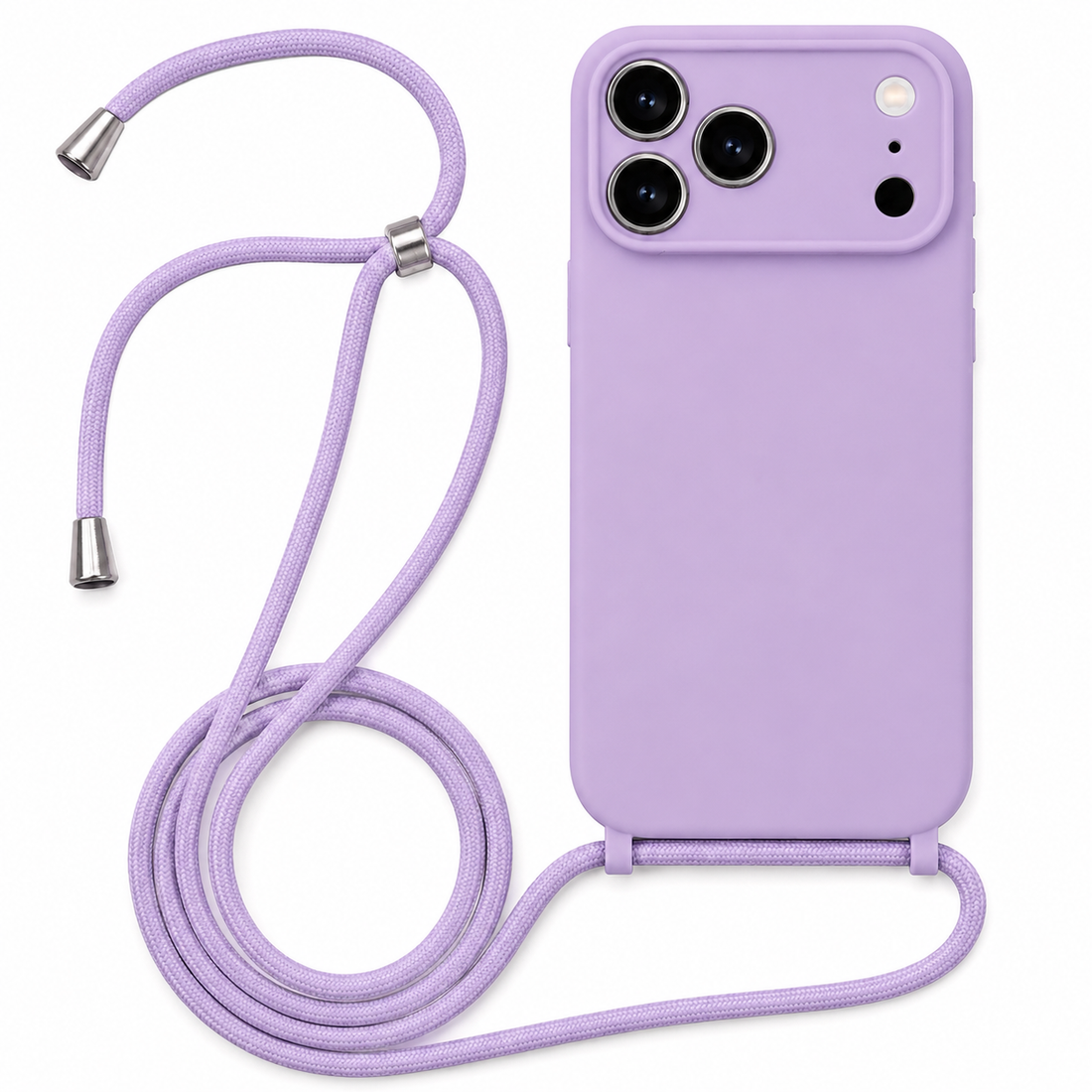 Coque silicone iPhone 17 Pro Max avec cordon lilas