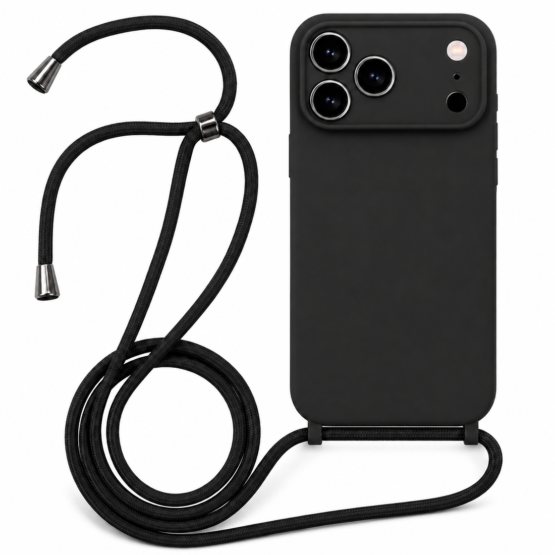Coque silicone iPhone 17 Pro Max avec cordon noir