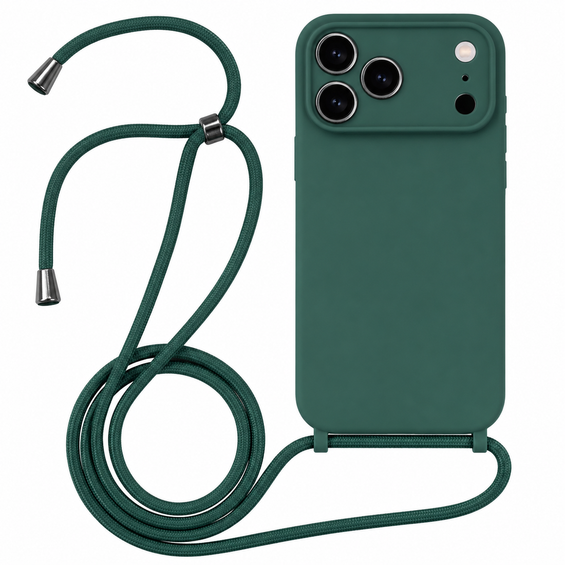 Coque silicone iPhone 17 Pro Max avec cordon vert pin