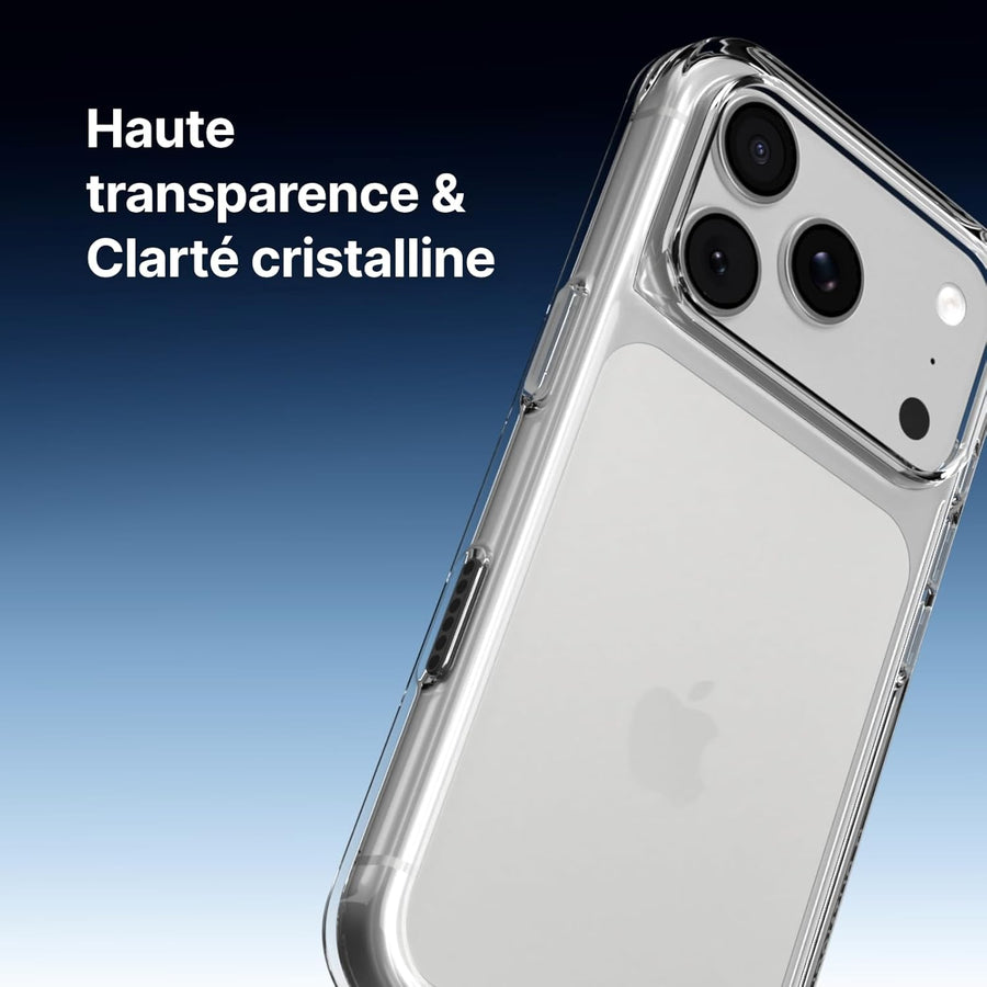 Comparaison transparence anti-jaunissement coque RhinoShield Clear iPhone 17 Pro Max traitement UV