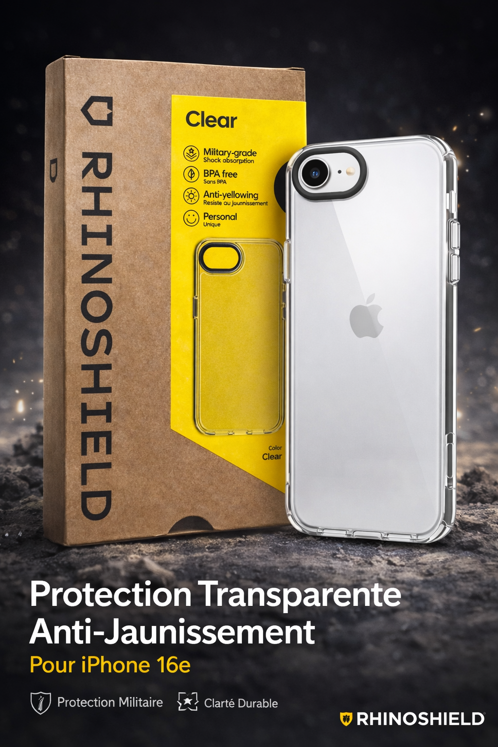 Coque transparente RhinoShield Clear pour iPhone 16e avec emballage d’origine RhinoShield