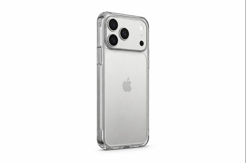 Coque transparente RhinoShield pour iPhone 17 Pro Max avec design fin et léger, offrant une protection renforcée contre les chocs tout en conservant la transparence d’origine du téléphone.