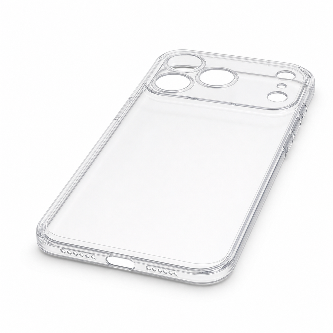 Coque TPU transparente iPhone 17 Pro avec protection caméra, vue en angle