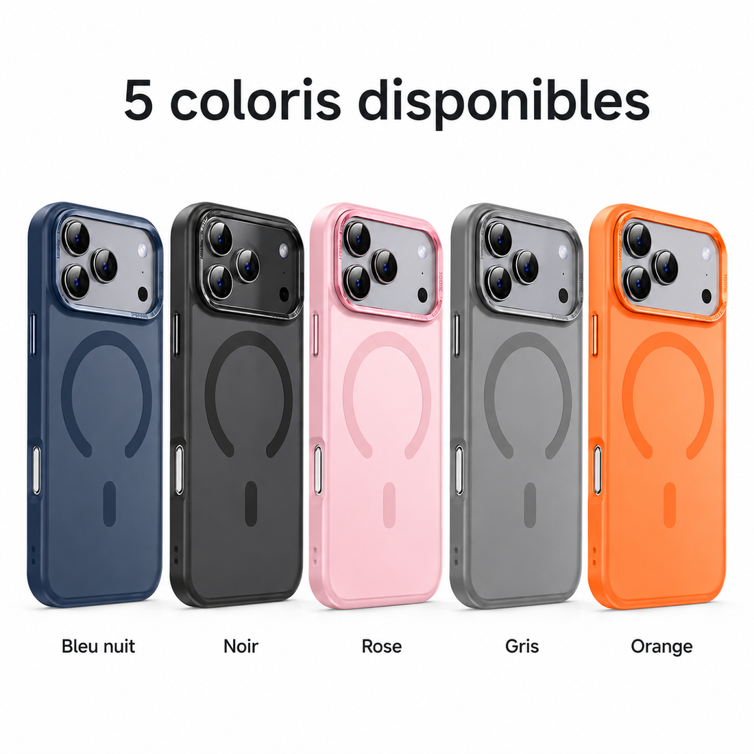 Coque XDcase iPhone 17 Pro magnétique en Bleu nuit, Noir, Rose, Gris et Orange