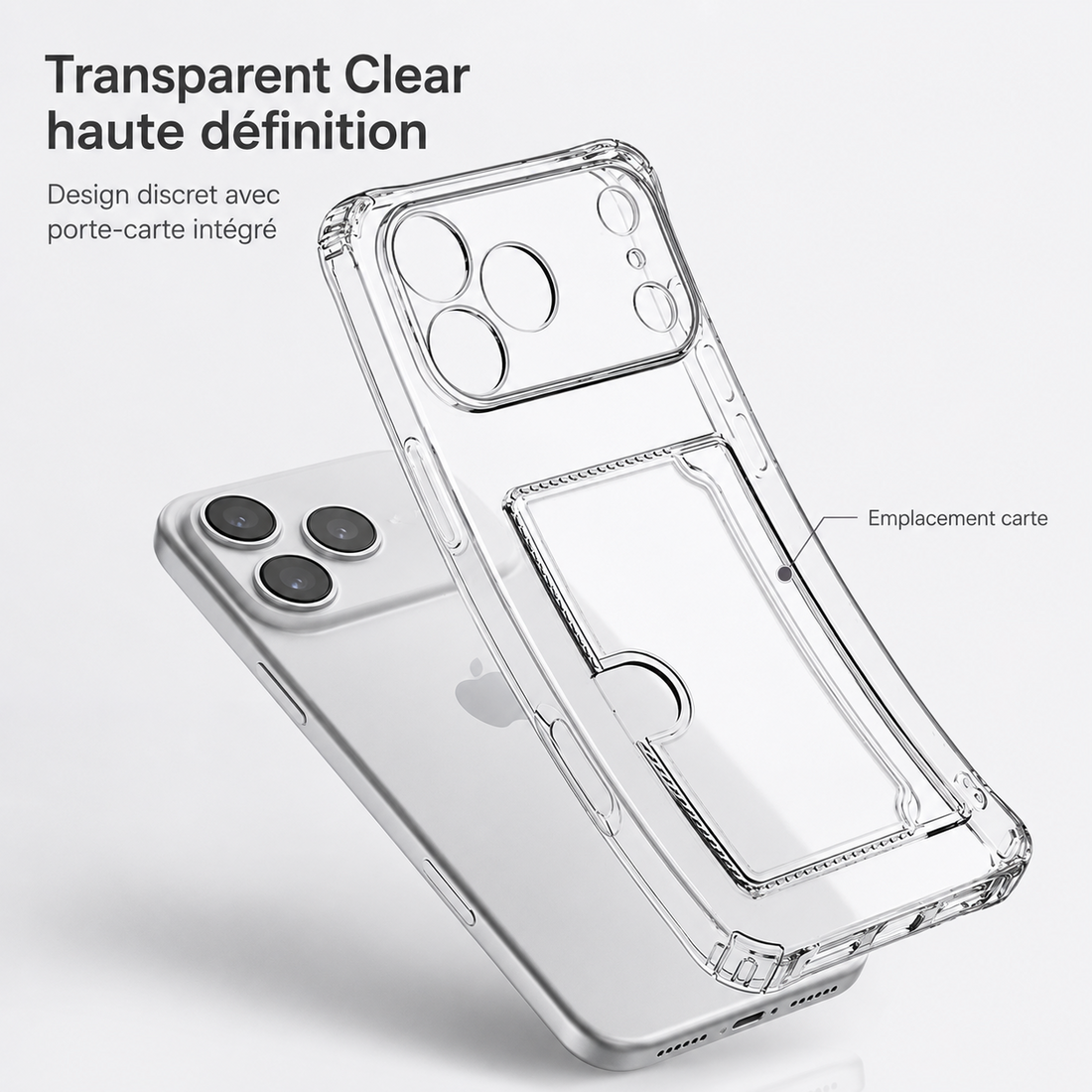 Coque XDcase iPhone 17 Pro Transparent Clear avec porte-carte intégré