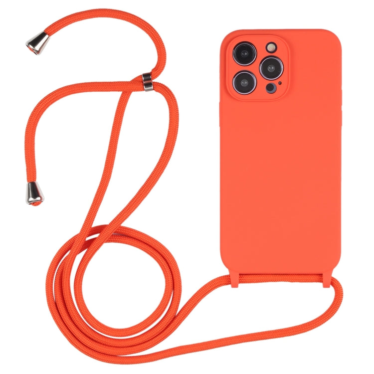 Etui en silicone orange avec cordon pour iPhone 16 Pro