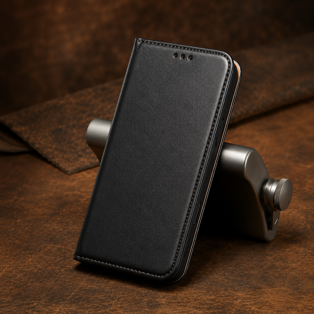Étui Portefeuille iPhone 17 Pro Max en Cuir Véritable Fierre Shann – Porte-Cartes & Support Vidéo