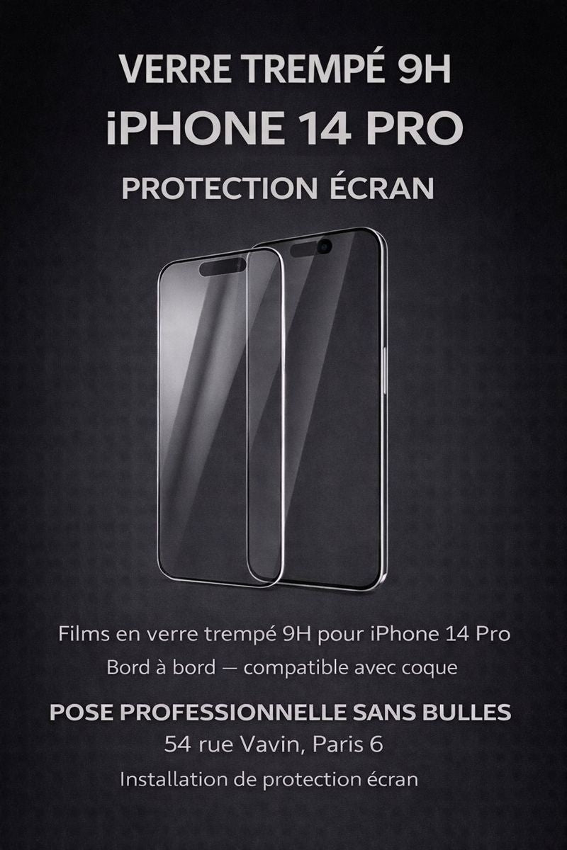 Verre trempé 9H pour iPhone 14 Pro - Film de protection écran bord à bord avec pose professionnelle sans bulles à Paris 6