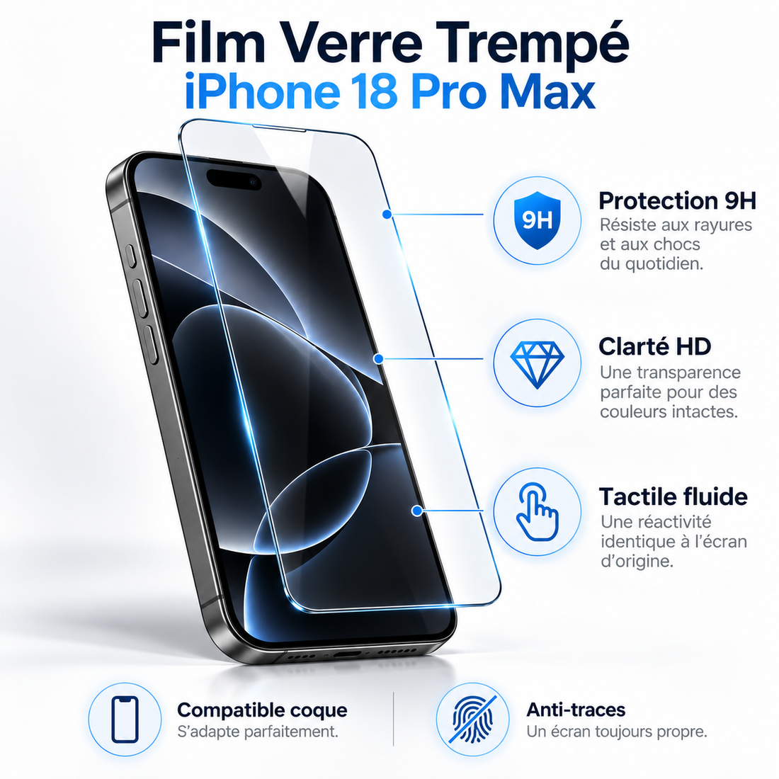 Film verre trempé iPhone 18 Pro Max – caractéristiques de protection et de clarté