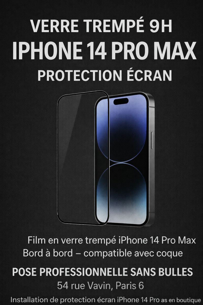 Protection écran verre trempé 9H pour iPhone 14 Pro Max avec pose offerte en boutique Abytonphone Paris 6.