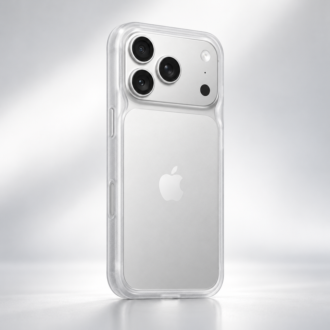 Visuel commercial coque RhinoShield Bumper iPhone 18 Pro Transparent givré mat - vue trois quarts